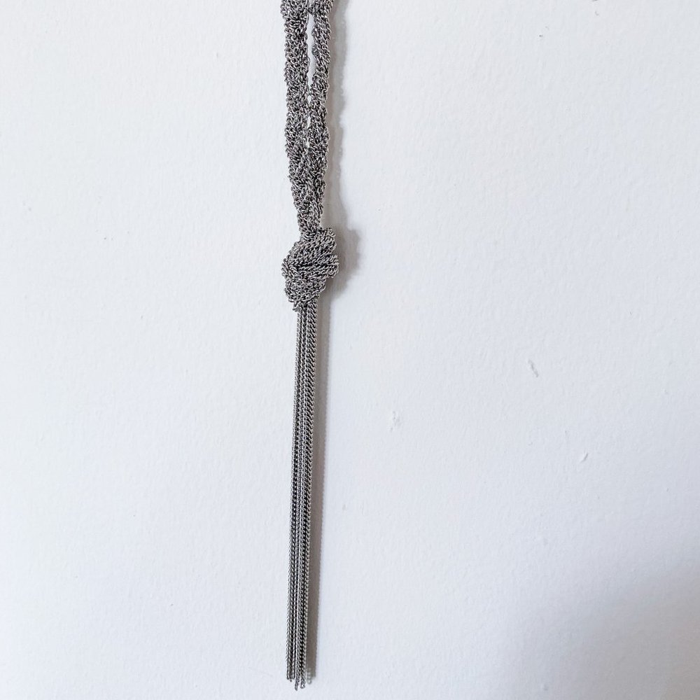 Long Silver Chain Knotted Necklace with Clasp